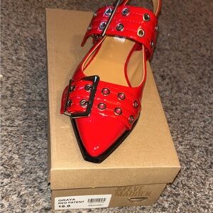 Steve Madden Red Patent Flats with Buckle Detail